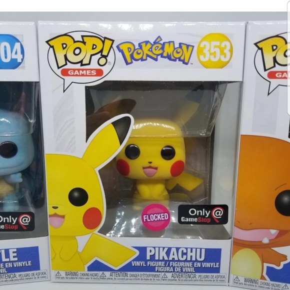 Pokemon Flocked Funko Pop! Pikachu Squirtle Charmander Exclusives with Protector - Picture 7 of 11